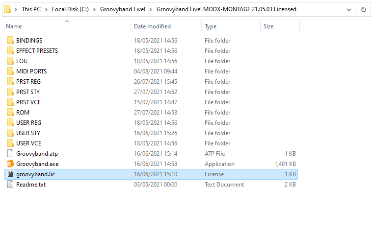 License file in program installation folder.